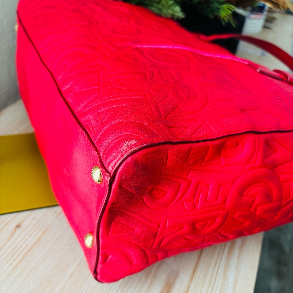 Salvatore Ferragamo Red Logo Embossed Bonnie Tote Bag Purse Designer Luxury - Picture 12 of 15